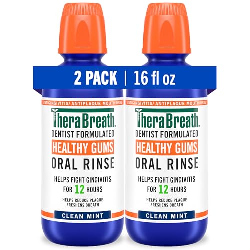 TheraBreath Healthy Gums Oral Rinse, Clean Mint, 16 fl oz, 2-Pack | Antigingivitis, Dentist Formulated, Prevents Gingivitis, Supports Gum Health, Alcohol Free