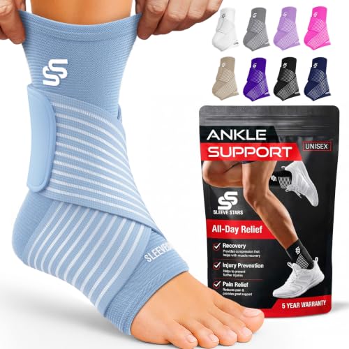 Sleeve Stars Ankle Brace for Plantar Fasciitis Relief, Ankle Wrap & Ankle Support for Women & Men w/ Ankle Strap for Sprained Ankle & Heel Protectors Sleeve, Heel Brace for Heel Pain (Single/Light Blue)
