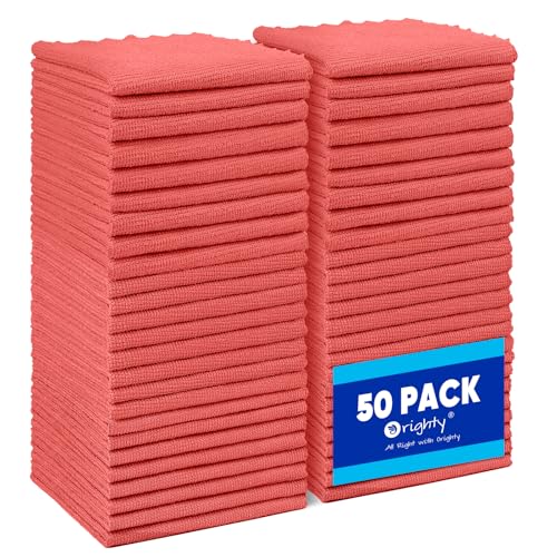 Orighty Microfiber Cleaning Cloth Bulk, 50 Pack Shop Towels 12x12 Inch, Red
