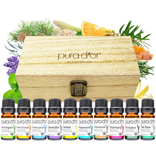 PURA D'OR Organic Perfect10 Essential Oils Aromatherapy Box Set, 10mL x10 |