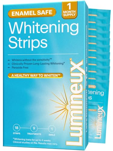 Lumineux Teeth Whitening Strips, Peroxide Free, 9 Treatments (1 Month) | Peroxide