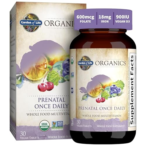 Garden of Life Organics Prenatal Once Daily Multivitamin, 30 Tablets | Folate,
