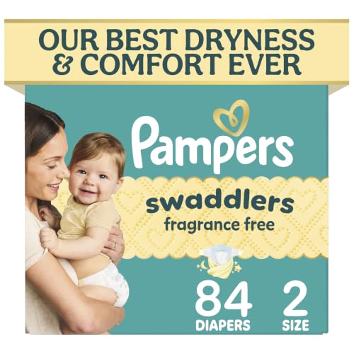 Pampers Swaddlers Diapers, Size 2 (10-22 lbs), 84 Count, Fragrance Free, Hypoallergenic,