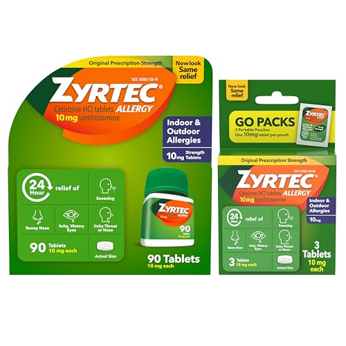 Zyrtec 24-Hour Allergy Relief Tablets, 90-Ct Size Plus 3x1-Ct Packs | 10