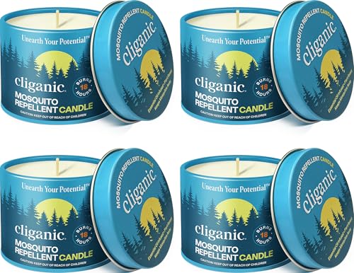 Cliganic Citronella Candles Outdoor, Mosquito Repellent, DEET-Free, 4oz 4Pk | Long Burning