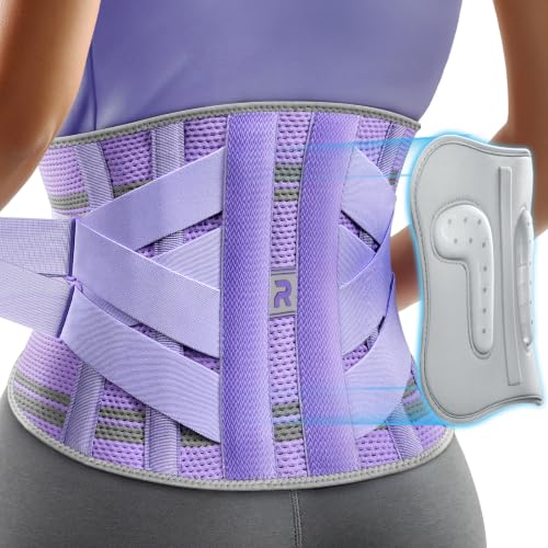 Rakiie Lower Back Brace for Women, 9X Support System, Purple S | Breathable Mesh Lumbar Support Belt with 3D Silicone Pad, Sciatica Relief, Ergonomic Lumbar Brace Works as Posture Corrector