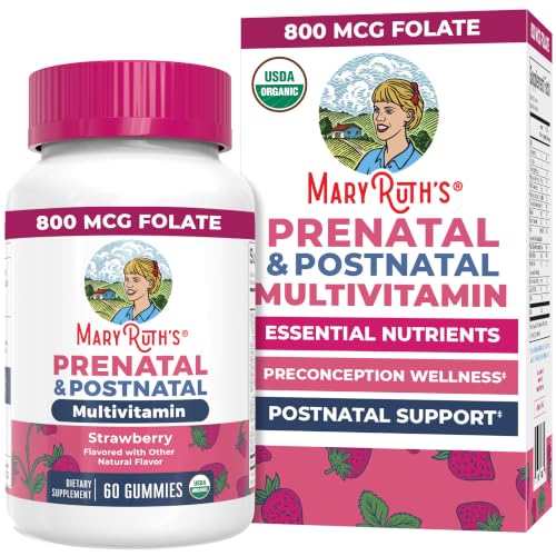 MARYRUTH'S USDA Organic Prenatal & Postnatal Multivitamin Gummies, 60 ct | Prenatal