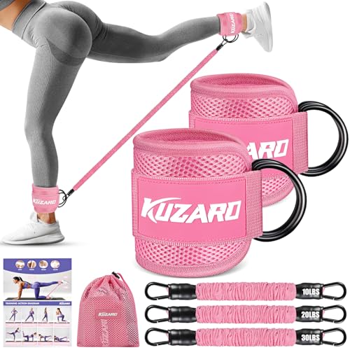 KUZARO Ankle Resistance Bands with Cuffs, Ankle Weights Bands for Working Out,