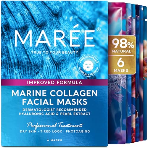MAREE Collagen Face Masks Skincare Facial Mask with Centella Asiatica 6 Ct | Face mask skin care, sheet masks, face mask bulk, facial masks for women skin care, face mask set, mascarillas faciales