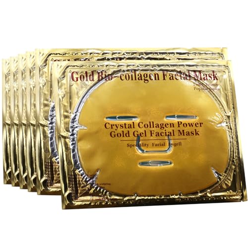 Permotary 6 PCS 24k Gold Crystal Gel Collagen Facial Masks, Deep Moisturizing