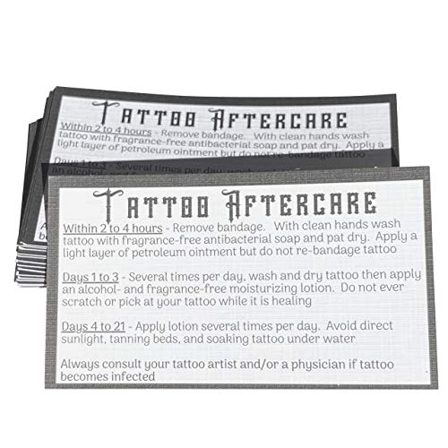 Tattoo Accessories - 100 Tattoo Aftercare Instructions Cards (3.5” X 2”) -