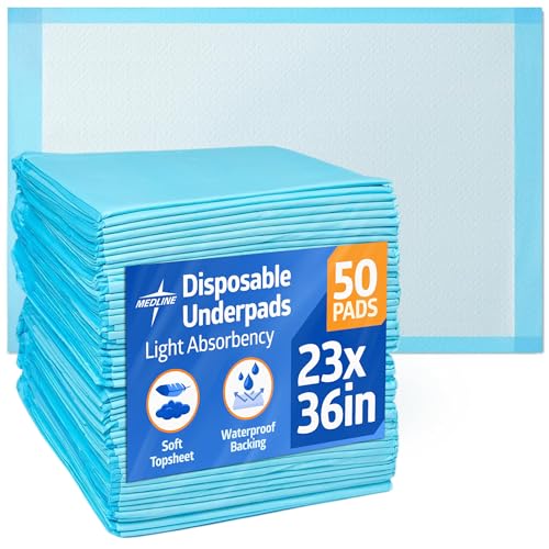 Medline Light Absorbency Underpad, 23" x 36", 50 Count, Disposable Bed, Furniture