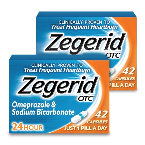 Zegerid OTC Heartburn Relief, Omeprazole 20mg + Bicarbonate, 2x42ct | 24-hour frequent