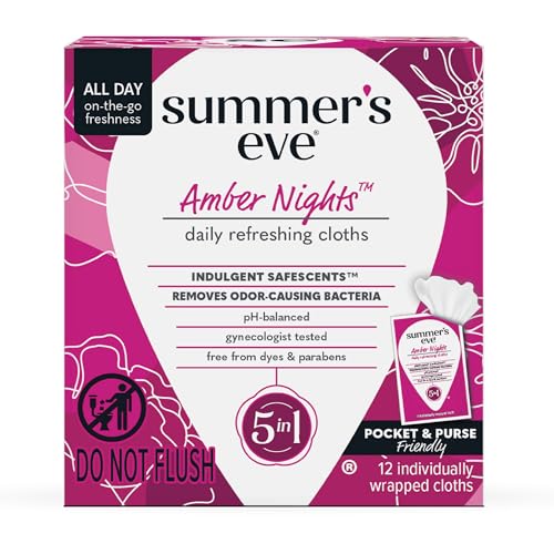 Summer's Eve Refreshing Feminine Wipes, Amber Nights, 12 Count | Individually Wrapped