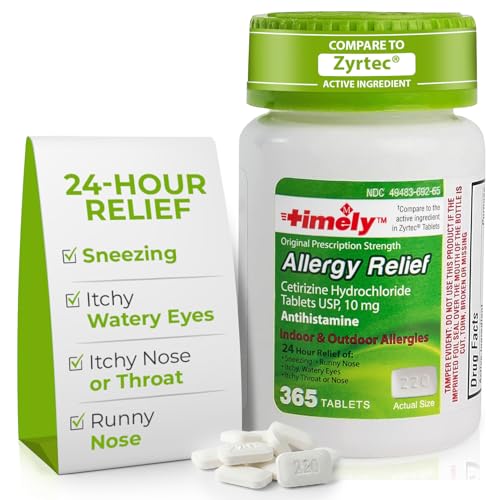 TIME-Cap Labs Allergy Relief Cetirizine HCl 10mg Antihistamine, 365 Tablets | Helps