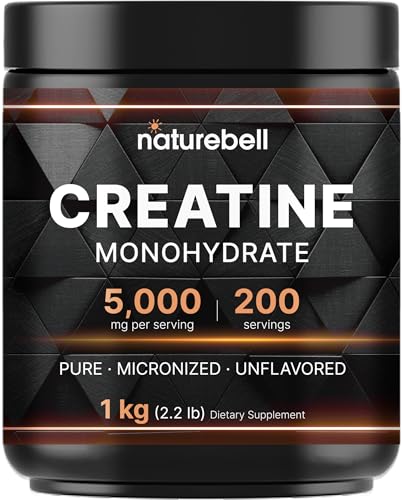 NatureBell Micronized Creatine Monohydrate Powder, 200 Servings (1kg/2.2lb)