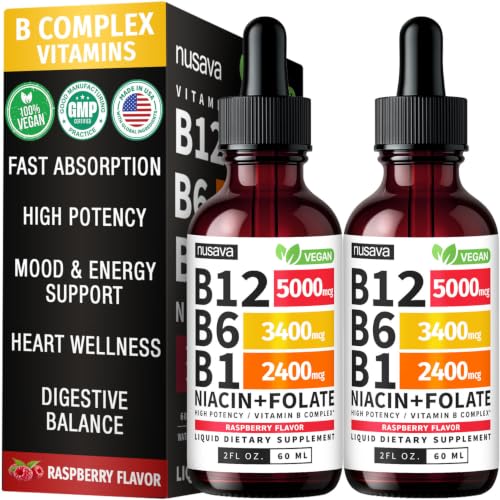 Nusava Vitamin B12 5000mcg with B6 & B1 Liquid Drops, Raspberry, Pack