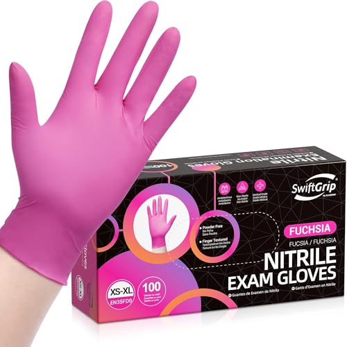 SwiftGrip Pink Gloves Powder-Free Nitrile Gloves, 100ct Box - 3-Mil, Gloves Disposable