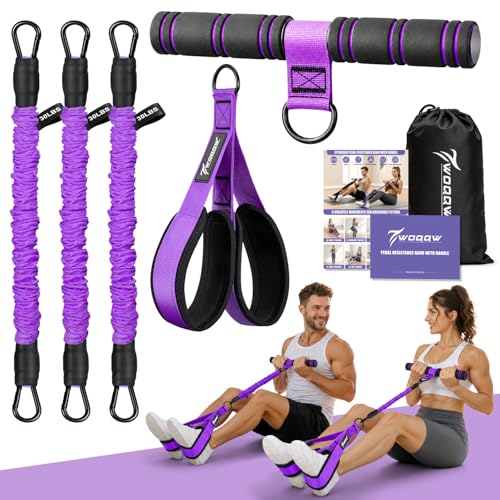 WOQQW Multifunction Pedal Resistance Band with Handle, Upgraded 3 Tube Adjustable Foot