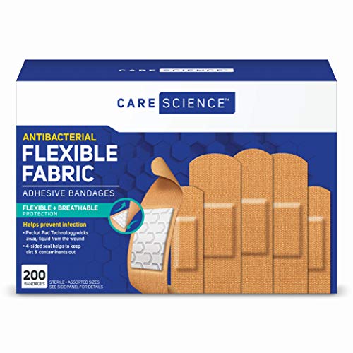 Care Science Fabric Adhesive Bandages, Assorted Sizes, 200 Count | Flexible +