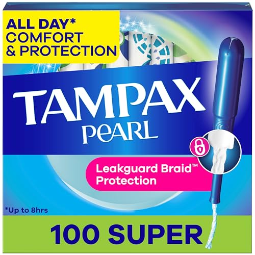 Tampax Pearl Tampons for Women, with LeakGuard Braid, Super Absorbency, Unscented, 100