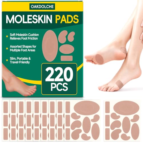OAKDOLCHE 220 Pcs Moleskin Strips with Adhesive, 11 Shape, 20 Sheets