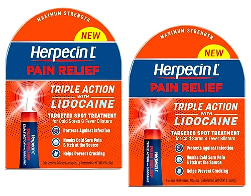 Herpecin-L Pain Relief Triple Action with Lidocaine Cold Sore and Fever Blister Treatment, 0.15 oz (2 Pack)