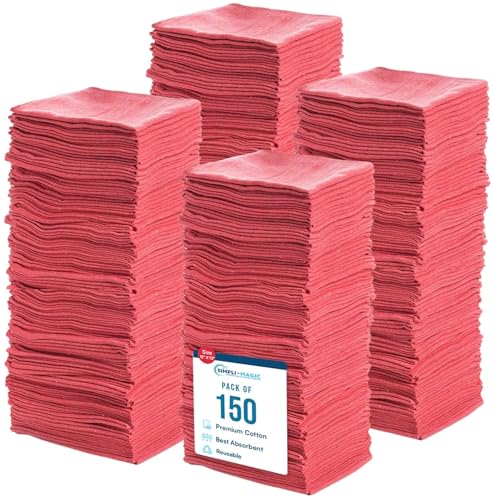 SIMPLI-MAGIC Premium Shop Towels 14”x12”, Commercial Grade Red, 150 Pack