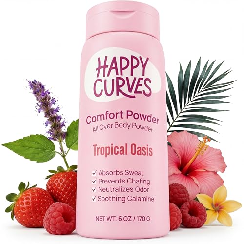 HAPPY CURVES Talc-Free Anti-Chafe Deodorant Body Dusting Powder for Women | Odor Control, & Anti-Chafing for Inner Thighs & Private Areas - Whole Body Deodorant Powder - 6oz - Tropical Oasis