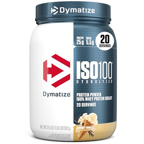 Dymatize ISO100 Protein Powder, 100% Whey Isolate, Gourmet Vanilla | 25g Protein, Hydrolyzed, Fast-Absorbing, Supports Muscle Health, 5.5g BCAAs, Gluten-Free, 20 Servings, 1.3 lb
