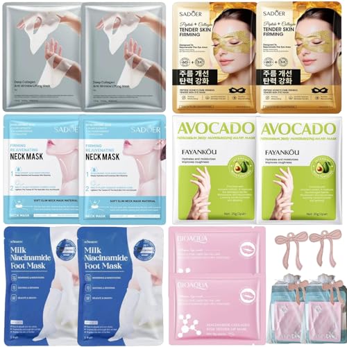 16 PCS Spa Party Supplies for Girls,Spa Party Favors Include Facial Masks, Lip & Under Eye Patches, Hand, Foot &Cervical Masks for Girls, Sleepover Party gifts