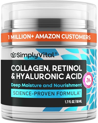 SimplyVital Face Moisturizer Retinol Collagen Hyaluronic Acid Cream 1.7 oz | Anti-Aging,