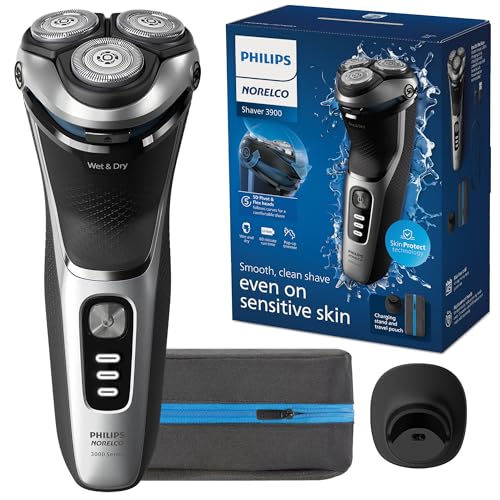 Philips Norelco 3900 Electric Shaver, Storm Blue | 27 Self Sharpening ComfortCut Blades, 5D Pivot & Flex Heads, Wet or Dry Use, Includes Travel Pouch & Charging Stand, S3341/92