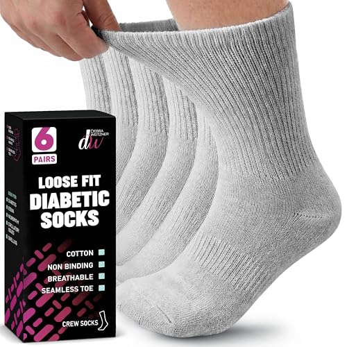 Debra Weitzner Diabetic Socks for Men & Women, Crew, Loose Fit, 6