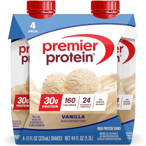 Premier Protein 30g High Protein Shake, Vanilla, 4 Pack | 160 Calories, 24 Vitamins & Minerals, No Added Sugar, Supports Muscle Health, Gluten-Free, 11 oz