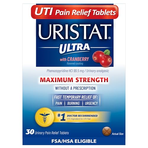 URISTAT Ultra Strength UTI Relief Tablets, Cranberry Flavor, 30 Count | Urinary Tract Infection Treatments, Ease Urinary Pain, Burning & Urgency, UTI Treatment for Women and Men, Tablets