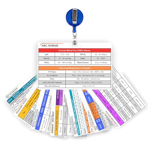 Respiratory Therapist Badge Buddy with Reel - 8 PVC Reference Cards for RT, ICU, ABG, Ventilator Settings, NRP & Pediatrics - Airway Cheat Sheets, Respiratory Therapist Gifts & Accessories