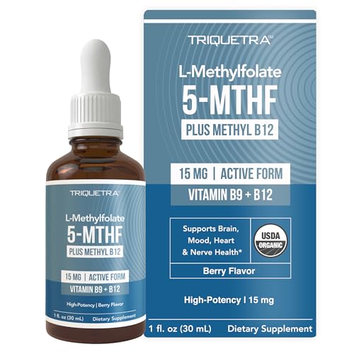 LMethylfolate 15mg Liquid + Methyl B12 Cofactor, High Potency Active 5-MTHF |