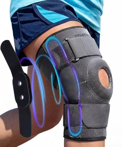 Sparthos Knee Brace for Women & Men - Meniscus Tear Support - Gray-L | Hinged Metal Side Stabilizers, Adjustable Compression Straps, ACL MCL Arthritis Pain Relief, Open Patella, Running & Sports