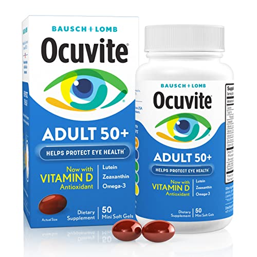 Ocuvite 50+ Eye Vitamins with Lutein, Zeaxanthin & Omega-3, 50 Softgels | Eye supplement for adults 50+, lutein & zeaxanthin, omega-3, zinc, vitamins C & E, macular support vitamins*, women & men
