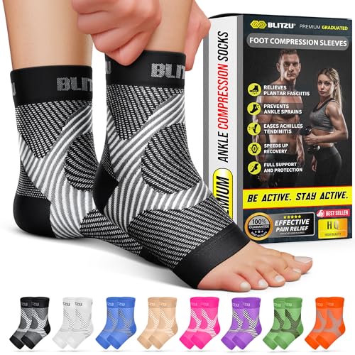 BLITZU Compression Socks for Plantar Fasciitis, Foot, Arch & Ankle Support |