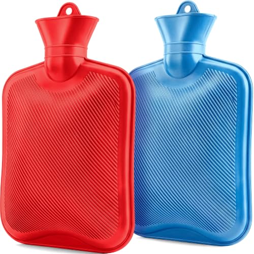 SteadMax [2 Pack] Hot Water Bottles, 2L (68oz) Natural Rubber -BPA Free-