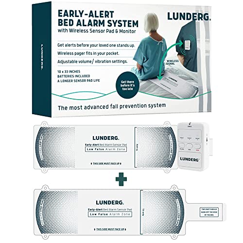 Lunderg Early Alert Bed Alarm System with 2 Wireless Sensor Pads & 1 Pager - Elderly Monitoring Kit with Pre-Alert Smart Technology - Bed Alarms and Fall Prevention for Elderly and Dementia Patients