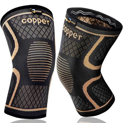 Copper Knee Brace for Men and Women (2 Pack, Large) Compression Support | Copper Fabric, Effective Support, All-day Wearability - Compression Sleeve for Arthritis Pain, MCL, Sports & Injury Recovery