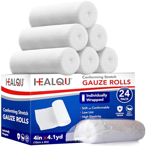 HEALQU Premium Gauze Rolls - 4" x 4 Yards - 24 Rolls,