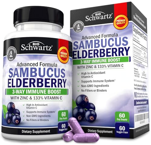 Elderberry Capsules with Zinc and Vitamin C for Adults, 60 Count |