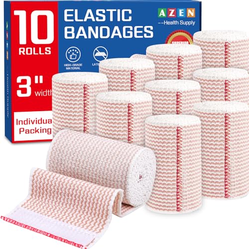 AZEN Premium 10 Pack Elastic Bandage Wrap 3 Inch, Compression Wrap Bandage