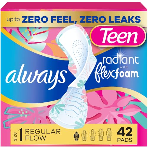 Always Radiant Teen Pads, Size 1, Regular, with Wings, Unscented, 42 Count