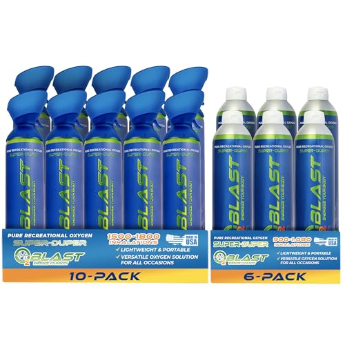 O2 Blast - 10L Oxygen Can Bundle, 6 Flip-Top Cap & 10
