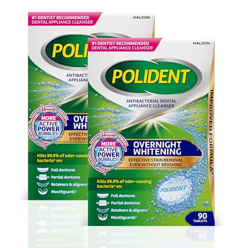 Polident Antibacterial Dental Appliance Cleanser Tablets, 90 Count (2 Pack) | Overnight